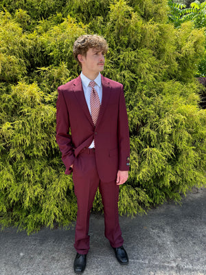 Burgundy Bolzano Two Piece Red Suit Modern Fit Suit Notch Lapel