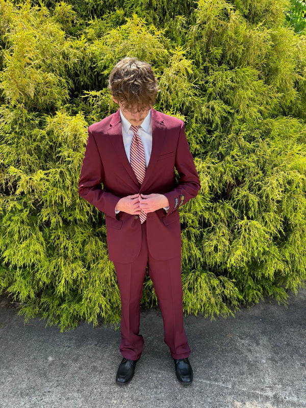 Burgundy Bolzano Two Piece Red Suit Modern Fit Suit Notch Lapel