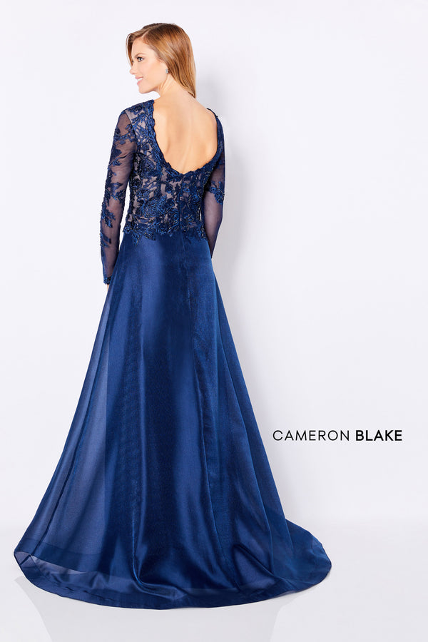 Cameron Blake 221683 Navy Embroidered Lace A-Line Dress with Detachable Sleeves - Size 22 W