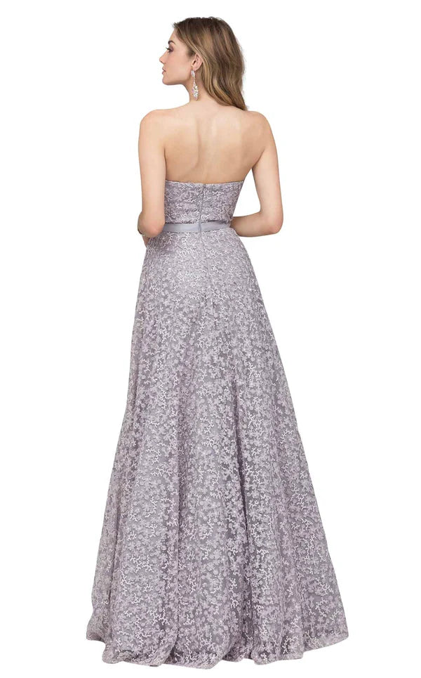 Cecilia Couture 1480 "Silver" Sweetheart Embroidered Lace Slim A-Line Dress