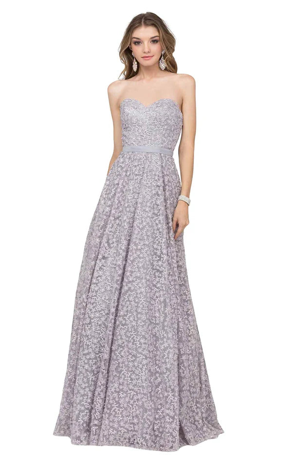 Cecilia Couture 1480 "Silver" Sweetheart Embroidered Lace Slim A-Line Dress