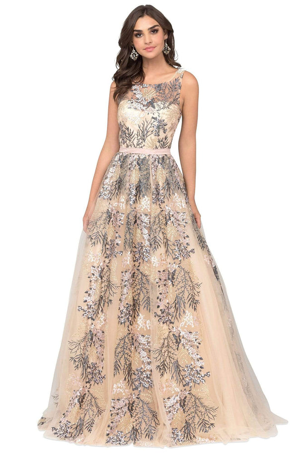 Cecilia Couture 1466 Champagne Multi Embroidered Ballgown - Size 6