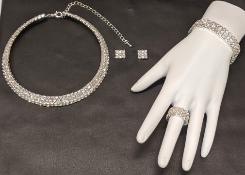 Gold Crystal Rhinestone 4 Piece Jewelry Set