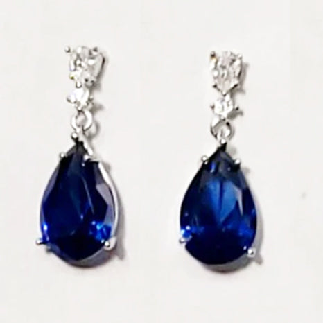 Blue Cubic Zirconia Dainty Teardrop Earrings
