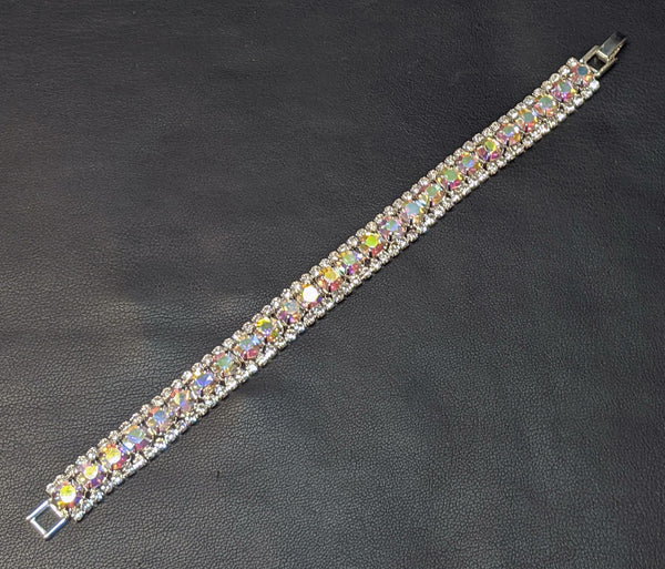 Iridescent AB Crystal Rhinestone Silver Bracelet