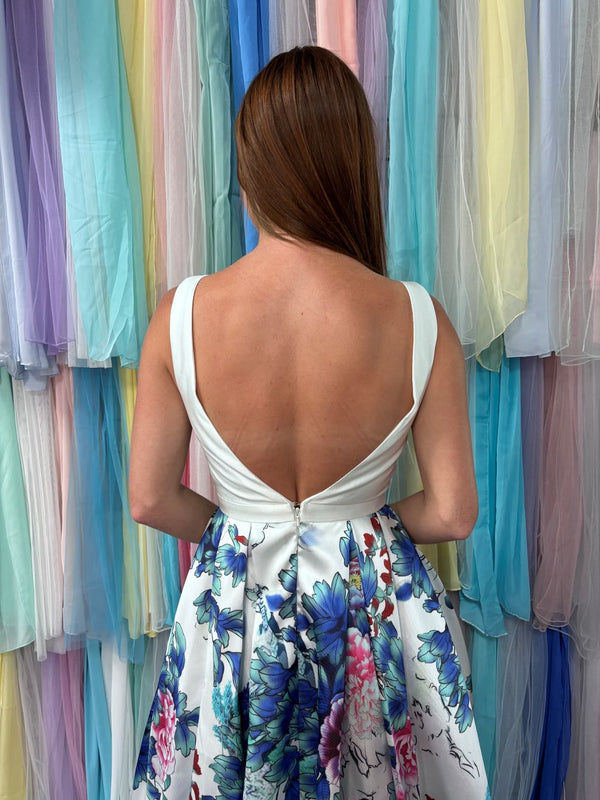 CLARISSE 3538 White & Multi Color Floral Print A-Line Dress