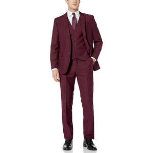 Three Piece Burgundy Caravelli Slim Fit Suit Two Button Notch Lapel