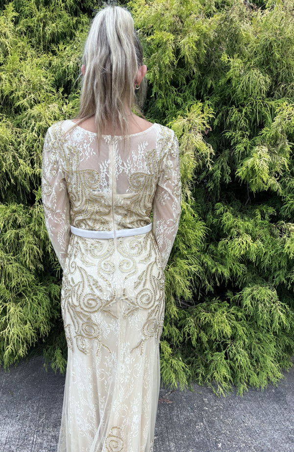 Cecilia Couture 1407 Champagne Gold Long Sleeve Sheath Dress