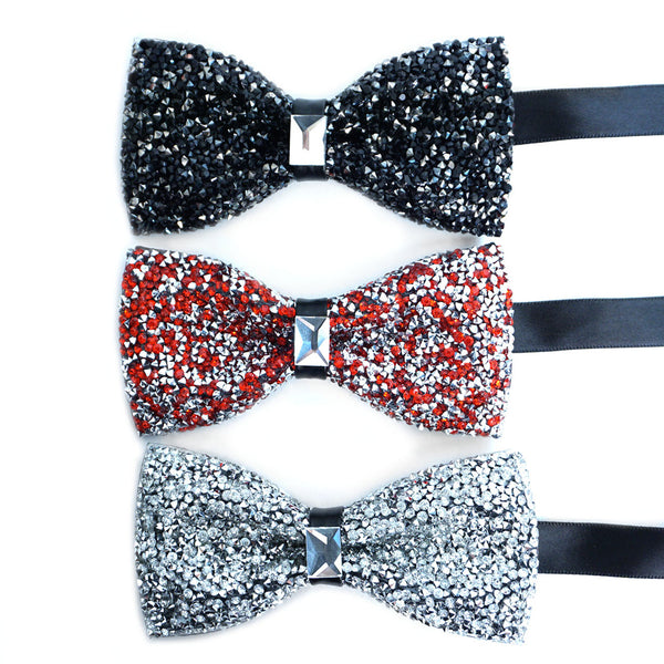 Silver Sparkling Crystal Men's Bow Tie