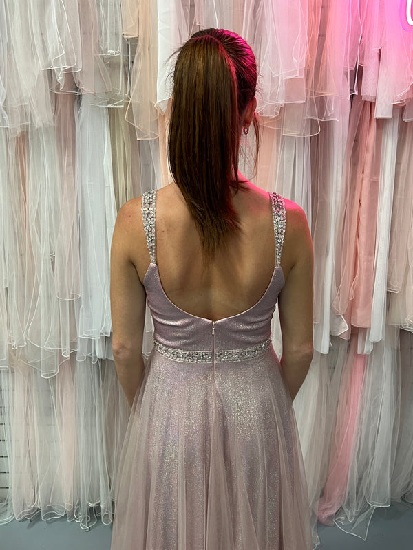 Dave & Johnny 10576 Soft Pink A-Line Dress with Tulle Overlay