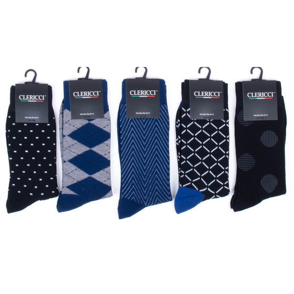 Fancy Pattern Dress Socks - Black, Blue, Grey, White Designs