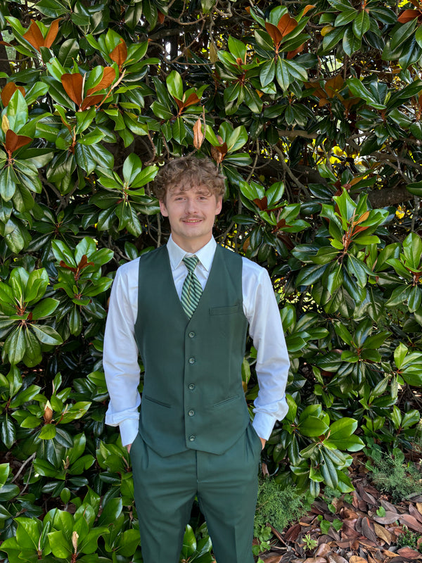 Dark Green Caravelli Three Piece Suit Matching Vest Notch Lapel