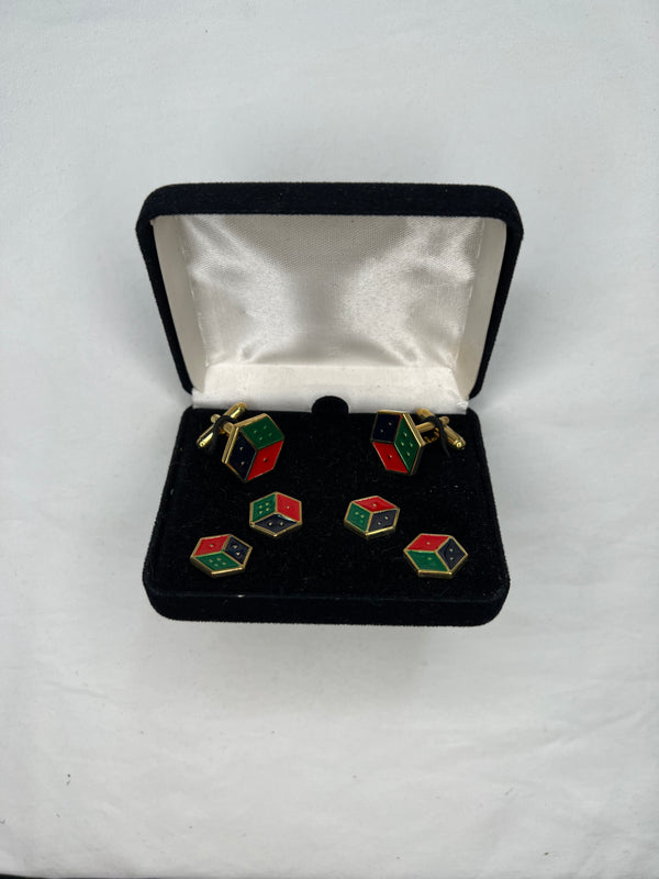 Tri-Color Dice Stud and Cufflink Set