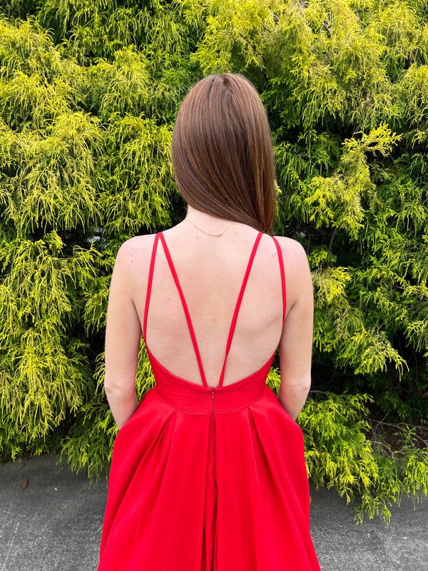 ENVIOUS Couture 1753 Red V-Neck Taffeta Ballgown - Size 10