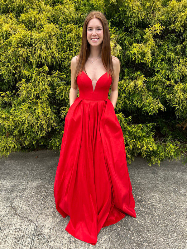 ENVIOUS Couture 1753 Red V-Neck Taffeta Ballgown - Size 10
