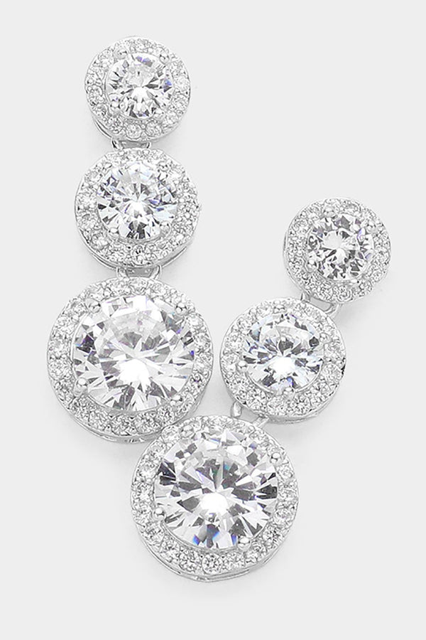 Triple Cubic Zirconia Round Stone Link Dangle Earrings