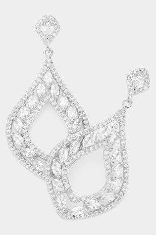 Cubic Zirconia Stone Paved Open Teardrop Dangle Earrings