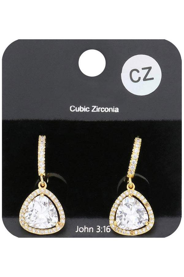 Cubic Zirconia Stone Triangle Huggie Earrings - Gold or Silver