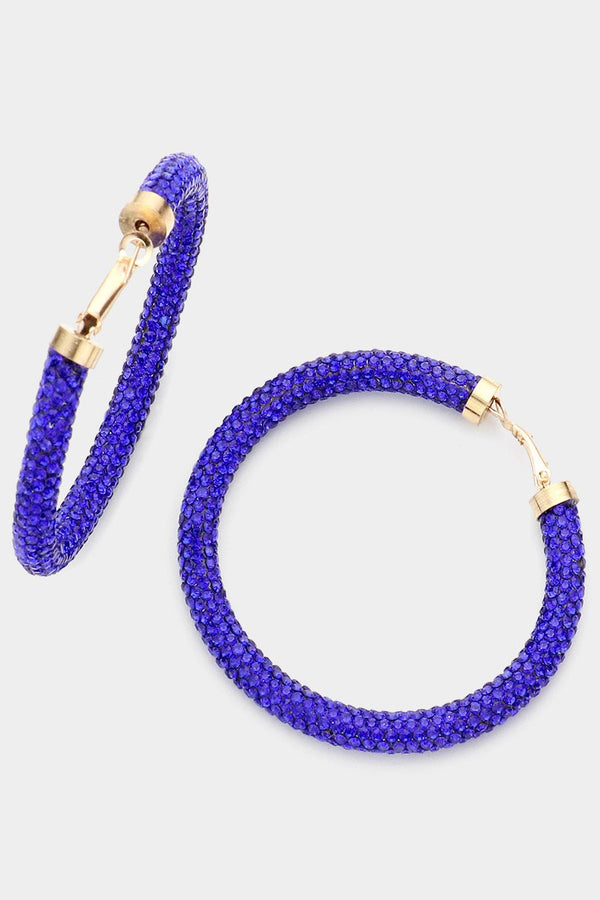 Rhinestone Pave Hoop Earrings - Royal Blue or Aqua