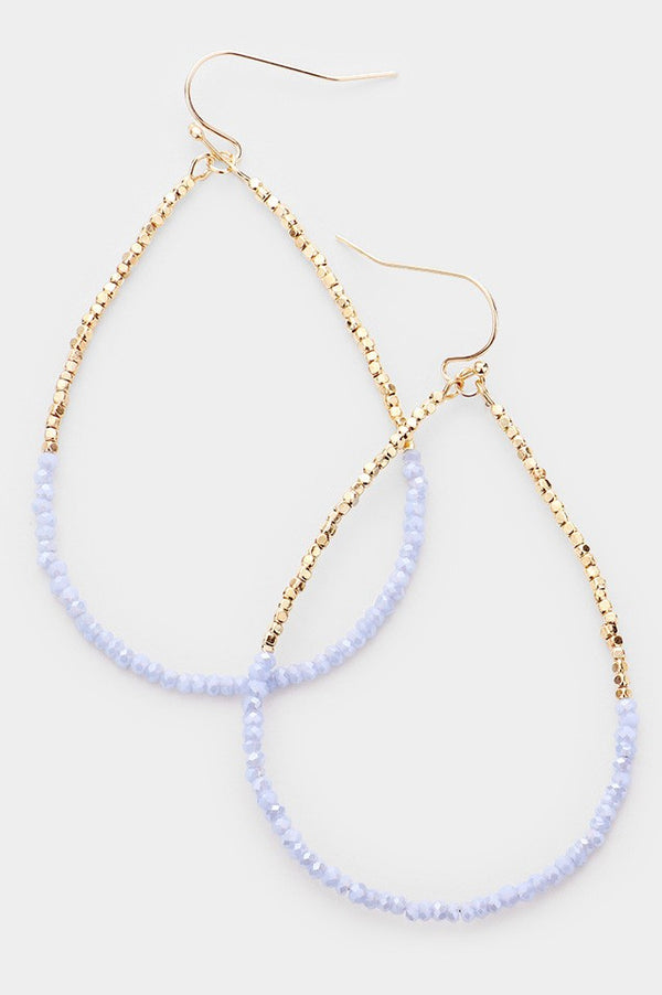 Beaded Open Teardrop Earrings - Light Blue or Fuchsia Pink
