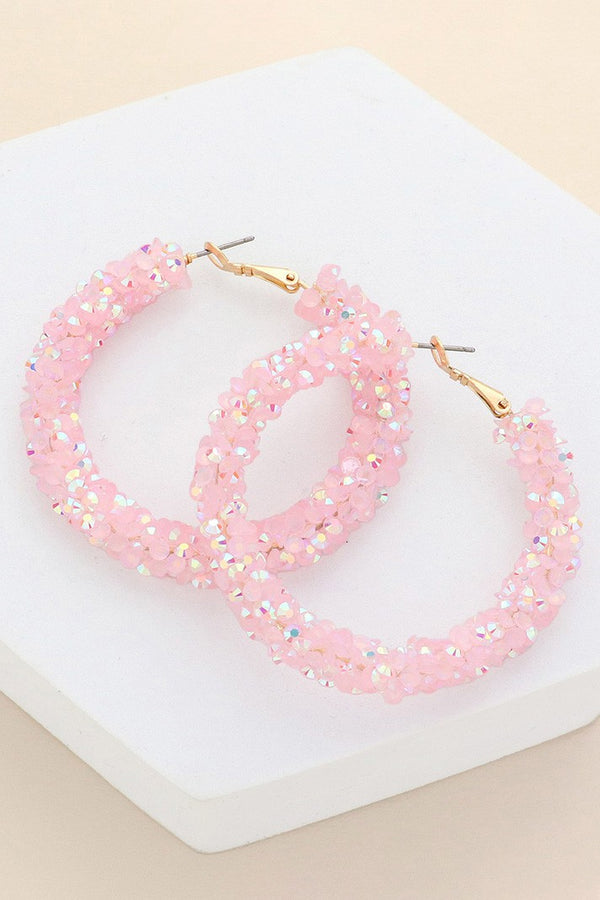 Faceted Beaded 2" Hoop Earrings - Pink, White, or Yellow