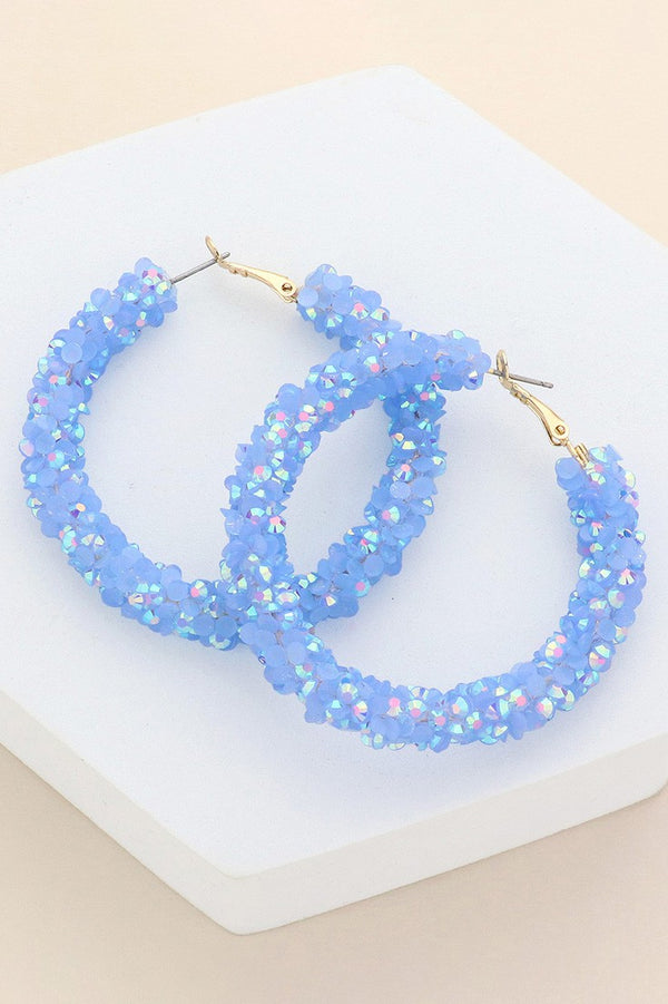 Faceted Beaded 2" Hoop Earrings - Pink, White, or Yellow