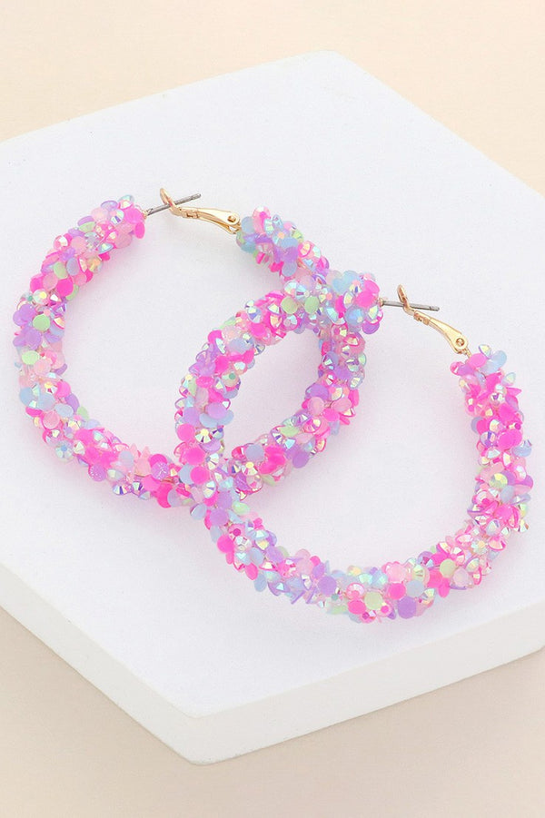 Faceted Beaded 2" Hoop Earrings - Pink, White, or Yellow