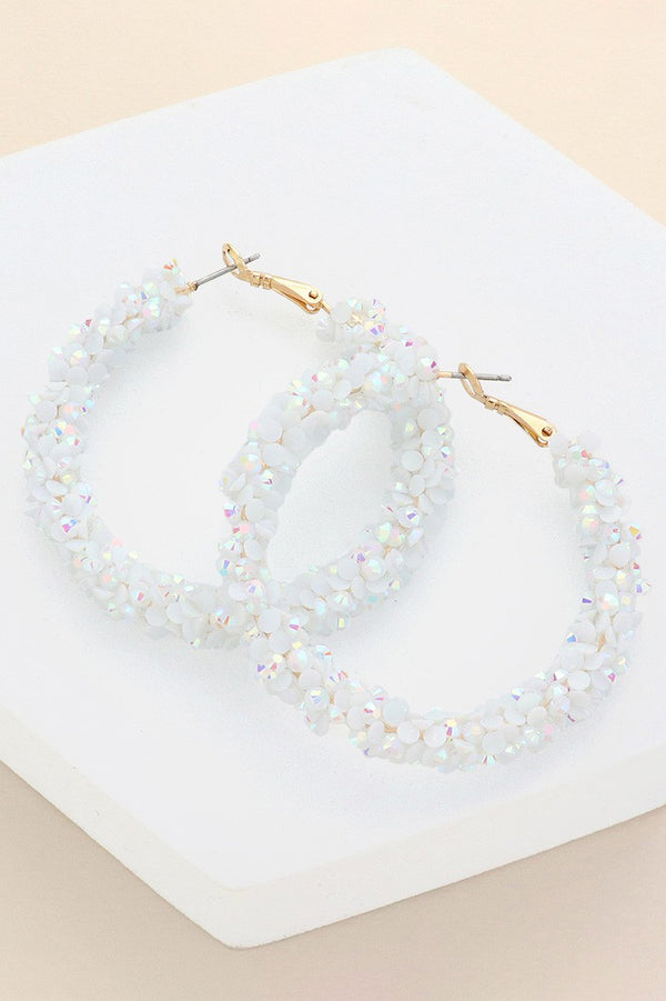 Faceted Beaded 2" Hoop Earrings - Pink, White, or Yellow