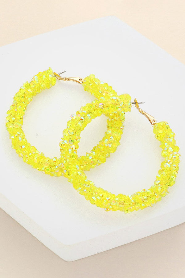Faceted Beaded 2" Hoop Earrings - Pink, White, or Yellow
