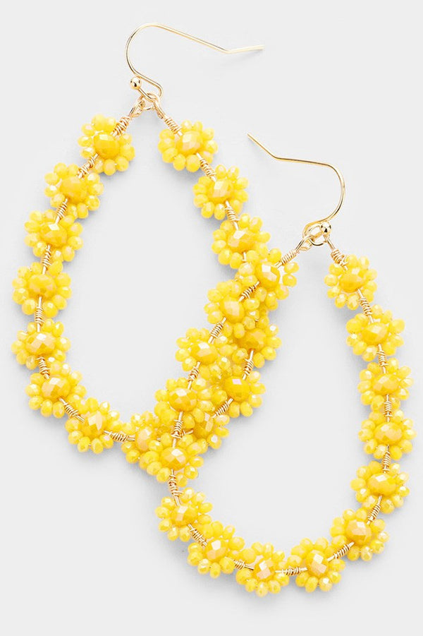 Faceted Bead Cluster Floral Teardrop Earrings - Coral or Yellow