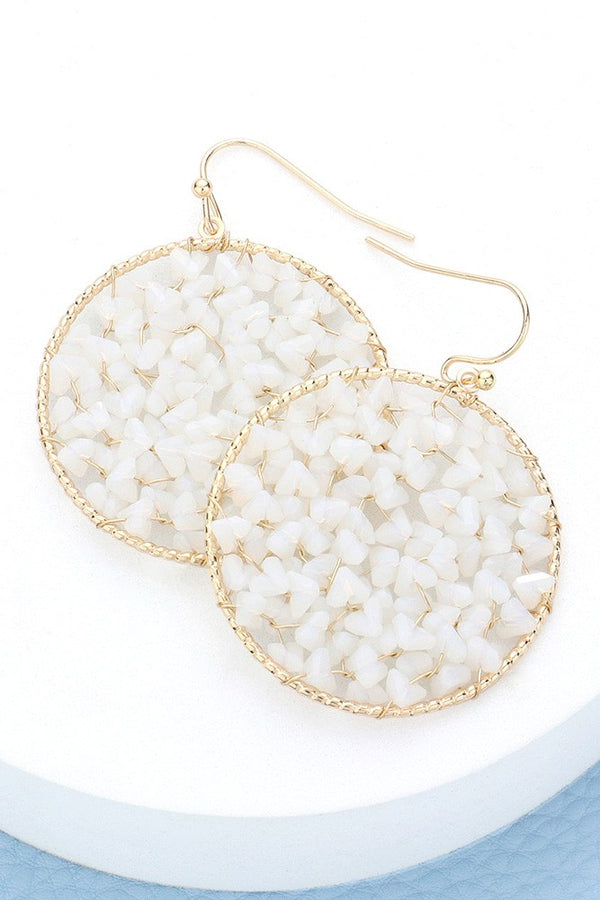 Faceted Beaded Round Dangle Earrings - White or Hot Pink