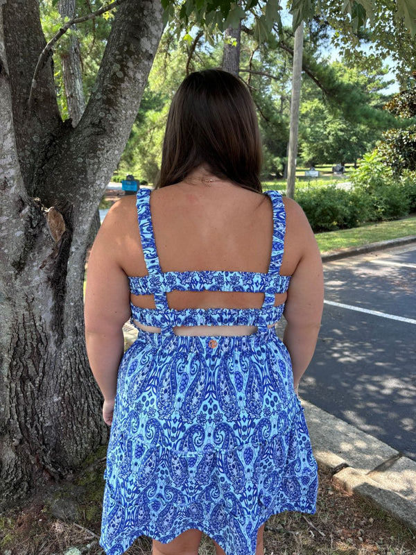 Simply Southern Blue Paisley Tiered Tank Dress