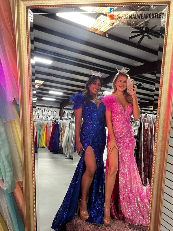 Ava Presley 38892 Royal Blue Sequin Fitted Dress with Slit - Size 6