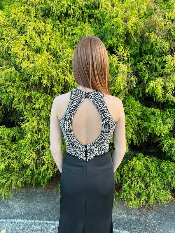 Alyce Paris 6693 Black Modest Beaded Bodice Sheath Dress - Size 0