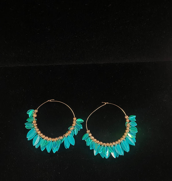 Open Circle Sequin Cluster Dangle Hoop Earrings