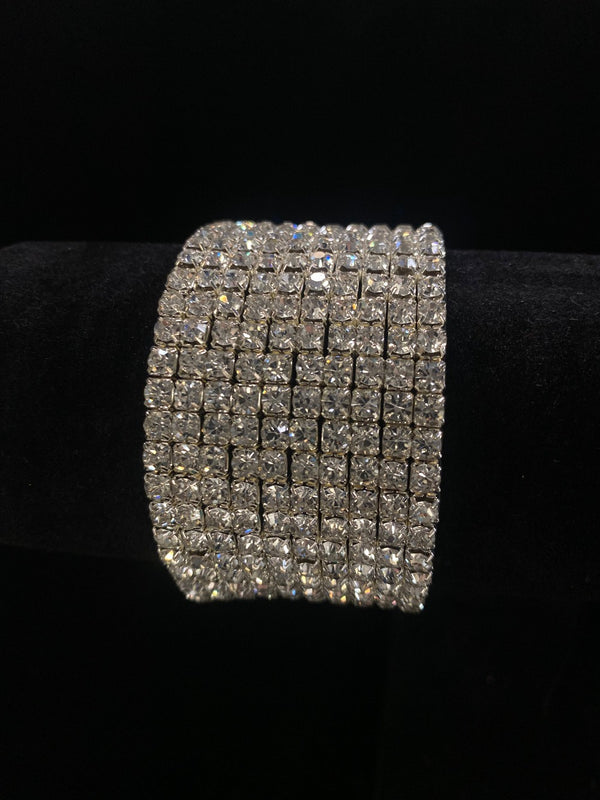 Crystal Rhinestone Silver 10 Row Stretch Bracelet
