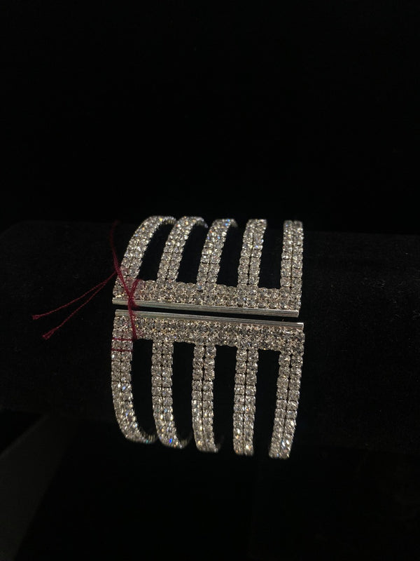 Crystal Rhinestone 5 Row Silver Cuff Bracelet