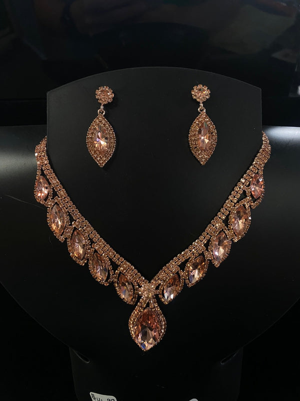 Crystal Pave Marquise Cluster Lariat Necklace and Earring Set