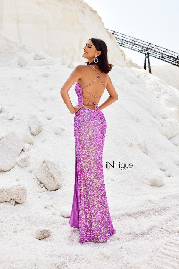 INTRIGUE by Blush 91040 Light Yellow Sequin Dress with Slit - Size 4