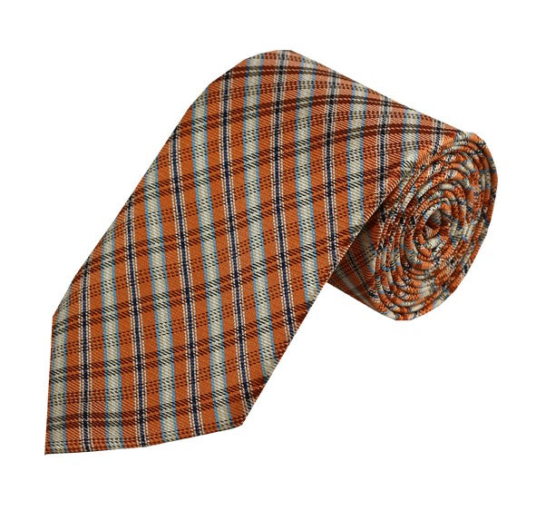Orange, White, Powder Blue, and Navy Plaid Tie