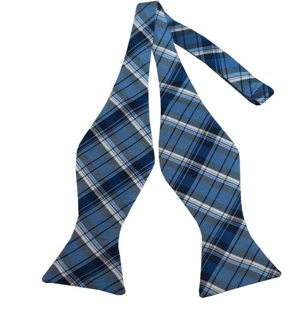 Powder Blue, White, Grey Plaid Self Tie Bow Tie