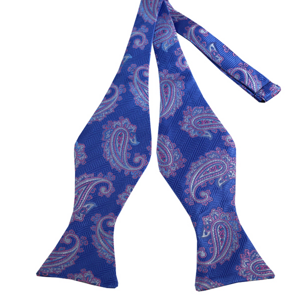 Powder Blue and Pink Paisley on Blue Design Self Tie Bow Tie