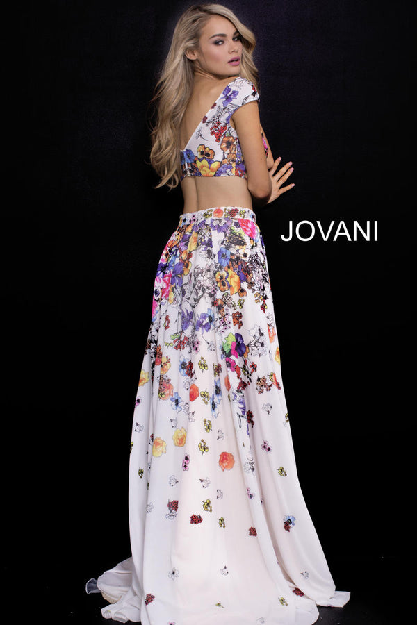 JOVANI 55272 White Floral Print 2 Piece Dress - Size 00