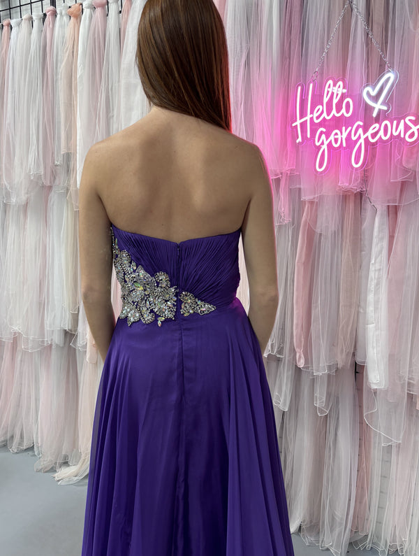 JVN by Jovani 89651 Purple Sweetheart Chiffon A-Line Dress - Size 2