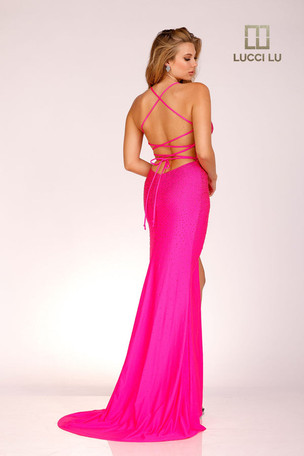 Lucci Lu style 1266 dress in neon pink back
