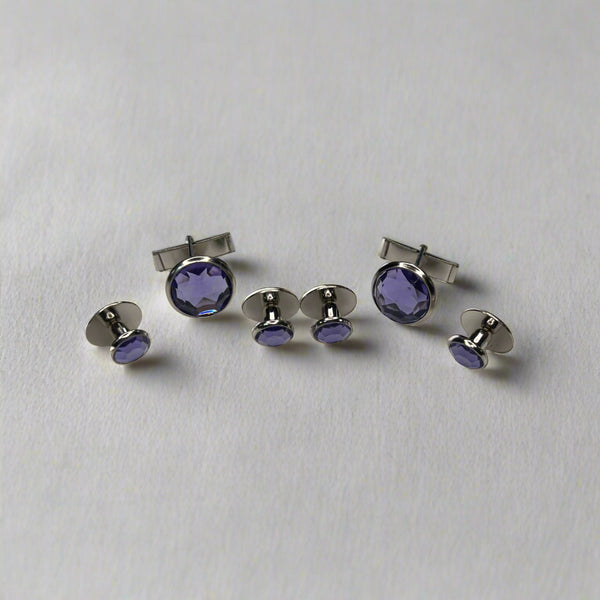 Lavender Purple Crystal Stud & Cufflink Set