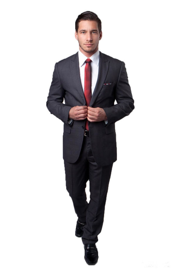 Dark Navy Tonal Plaid Two Piece Suit Tazio
