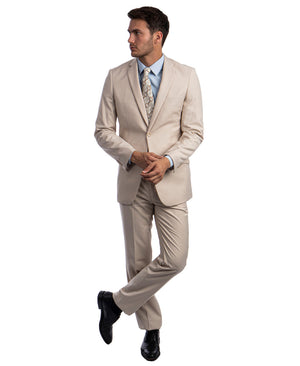 Tan Azzuro Light Tan Two Piece Suit Slim Fit