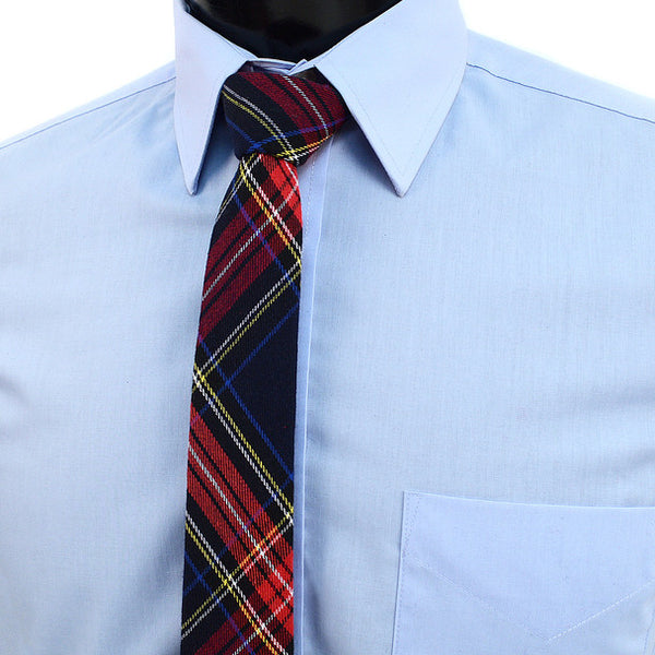 Navy and Red Plaid Flannel Cotton Slim Tie