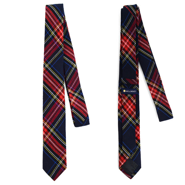 Navy and Red Plaid Flannel Cotton Slim Tie